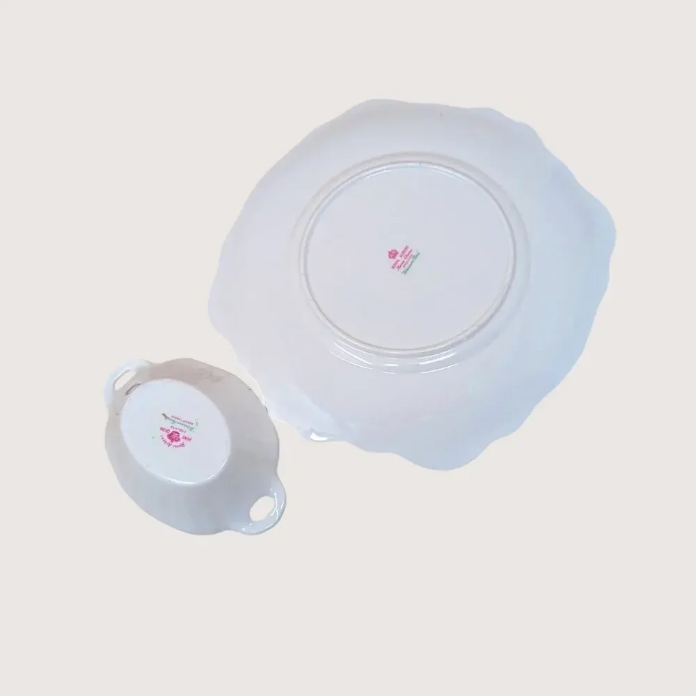 Mid-Century Royal Albert Blossom Time Bone China Cake Plate And Trinket Dish Set